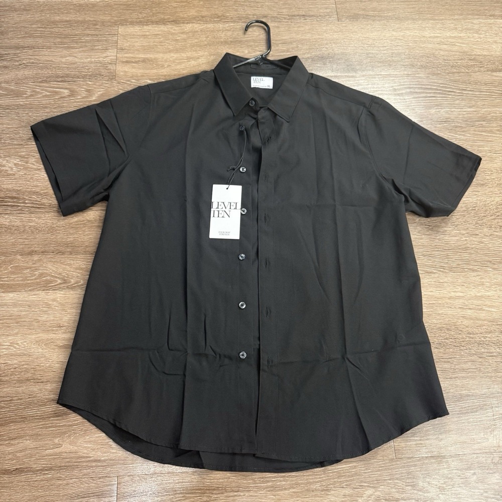 Level Ten Men's XL black Short Sleeve Button Down Dress Shirt